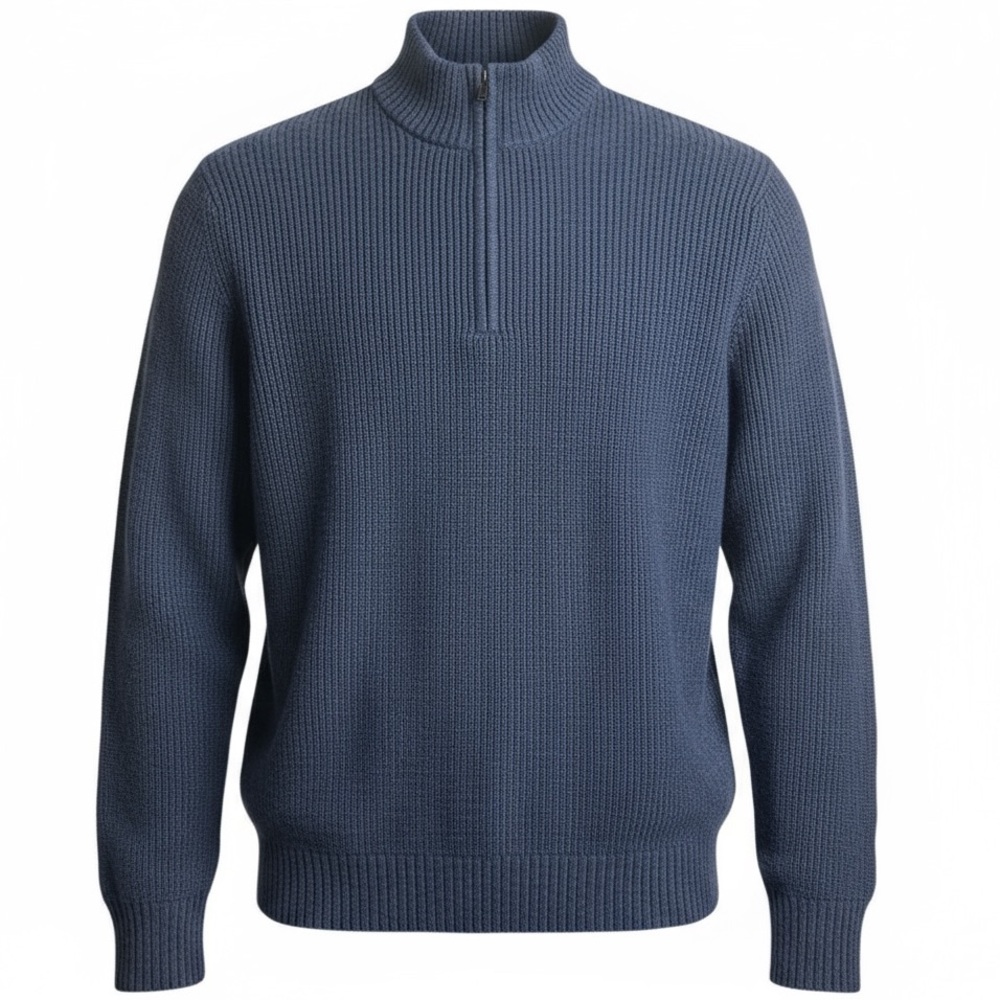 Calvin Klein Men’s‎ 1/4 Zip Ribbed Cotton Sweater Navy Blue XXL